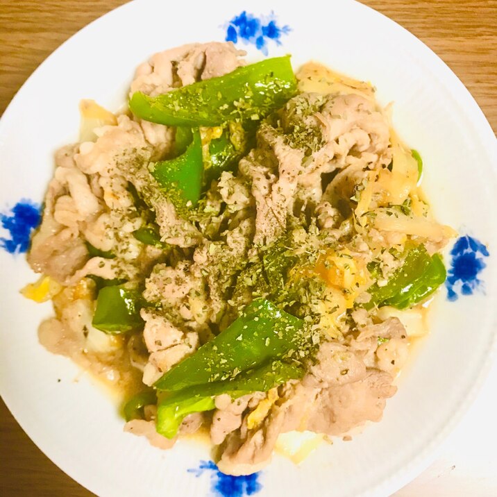 野菜炒め~豚肉、ナス、白菜のバジル風味オレンジ炒め